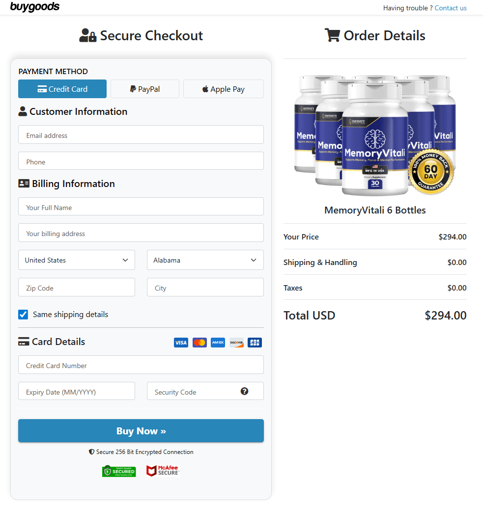 MemoryVitali order page